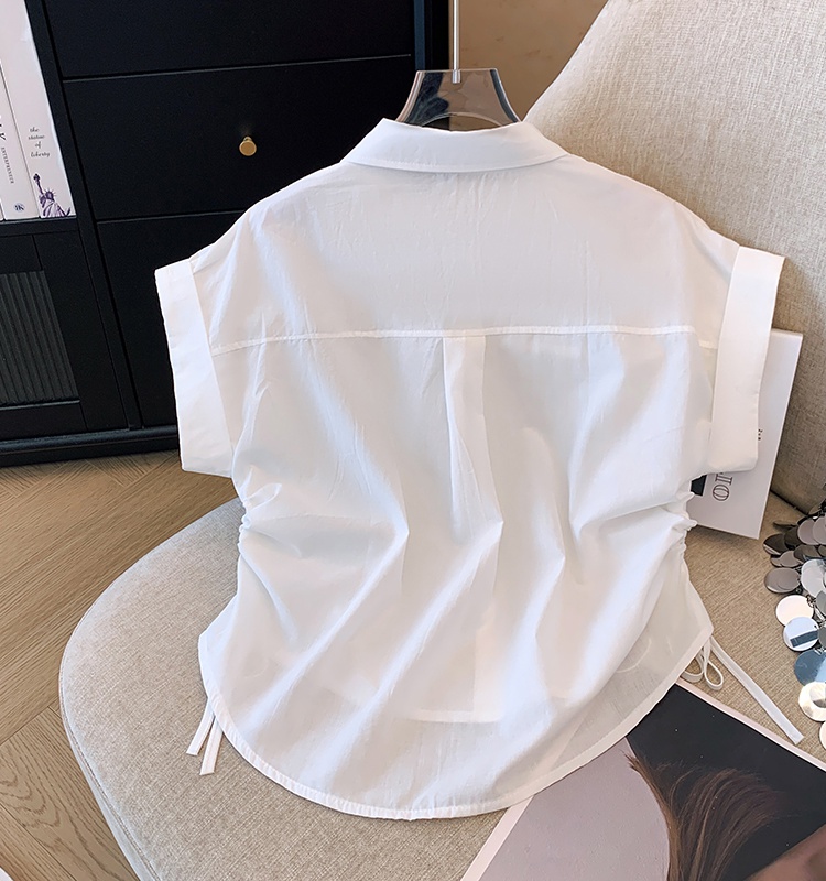 Short sleeve summer shirt embroidered tops for women