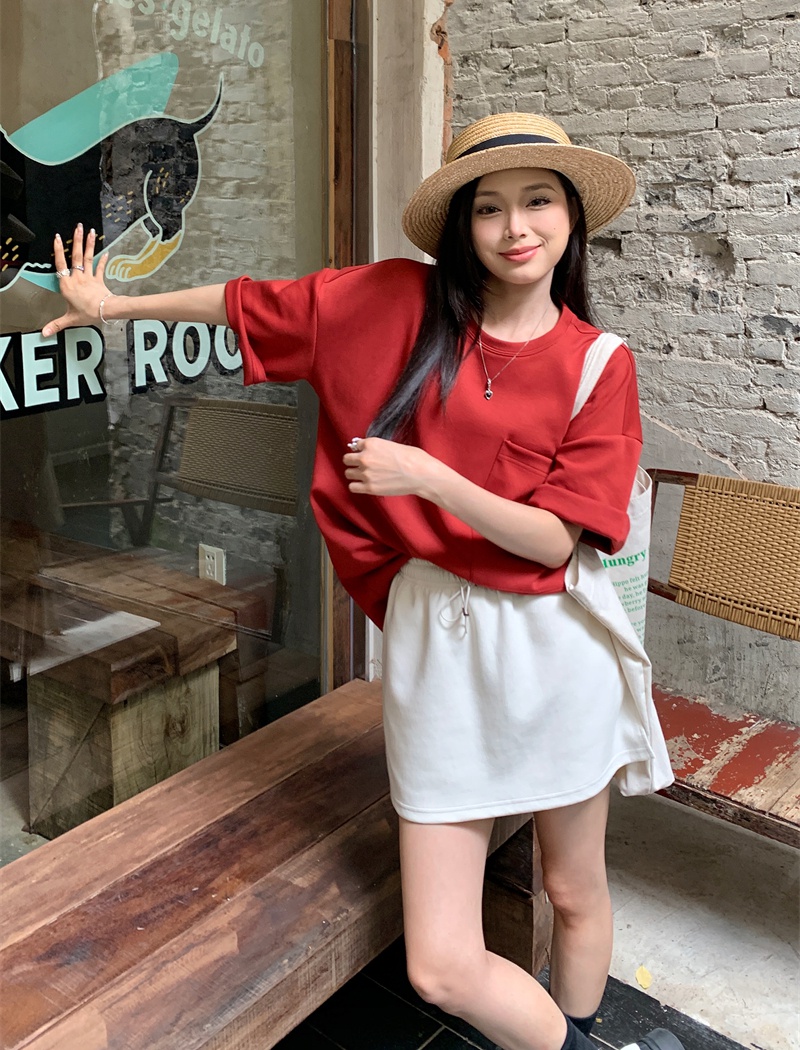 Round neck loose show young T-shirt cozy Casual culottes