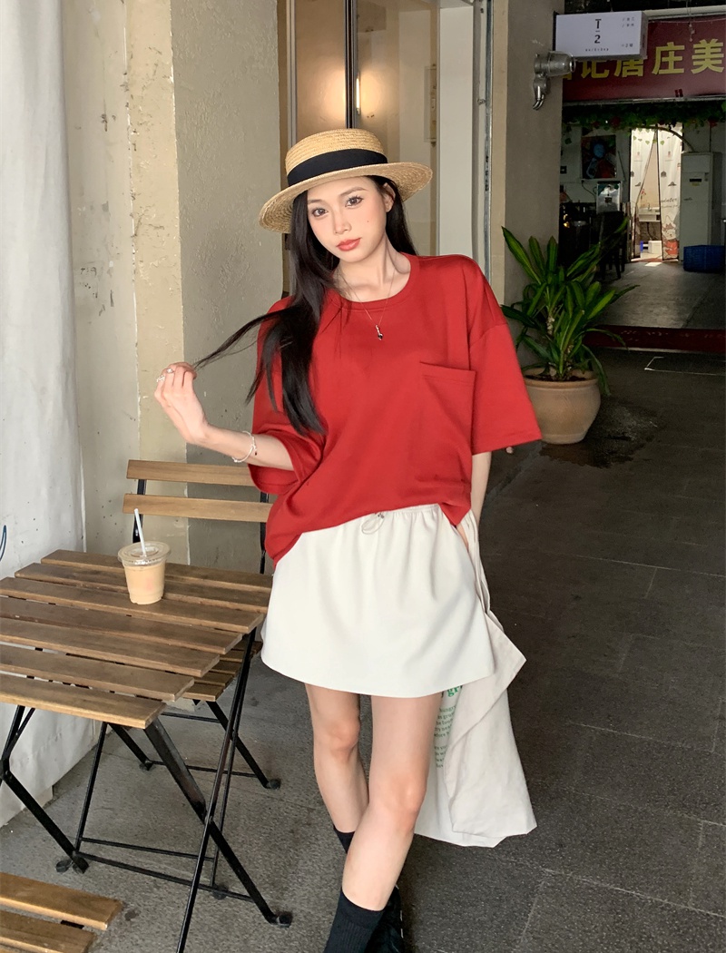 Round neck loose show young T-shirt cozy Casual culottes