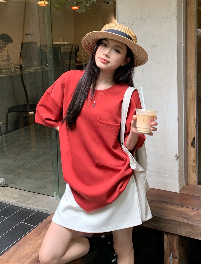 Round neck loose show young T-shirt cozy Casual culottes