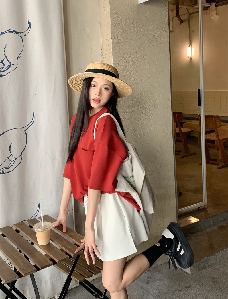 Round neck loose show young T-shirt cozy Casual culottes