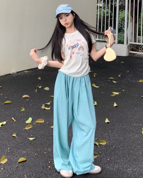 Cartoon printing T-shirt light-blue Casual wide leg pants