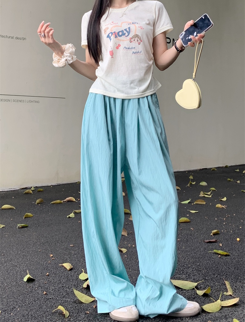 Cartoon printing T-shirt light-blue Casual wide leg pants