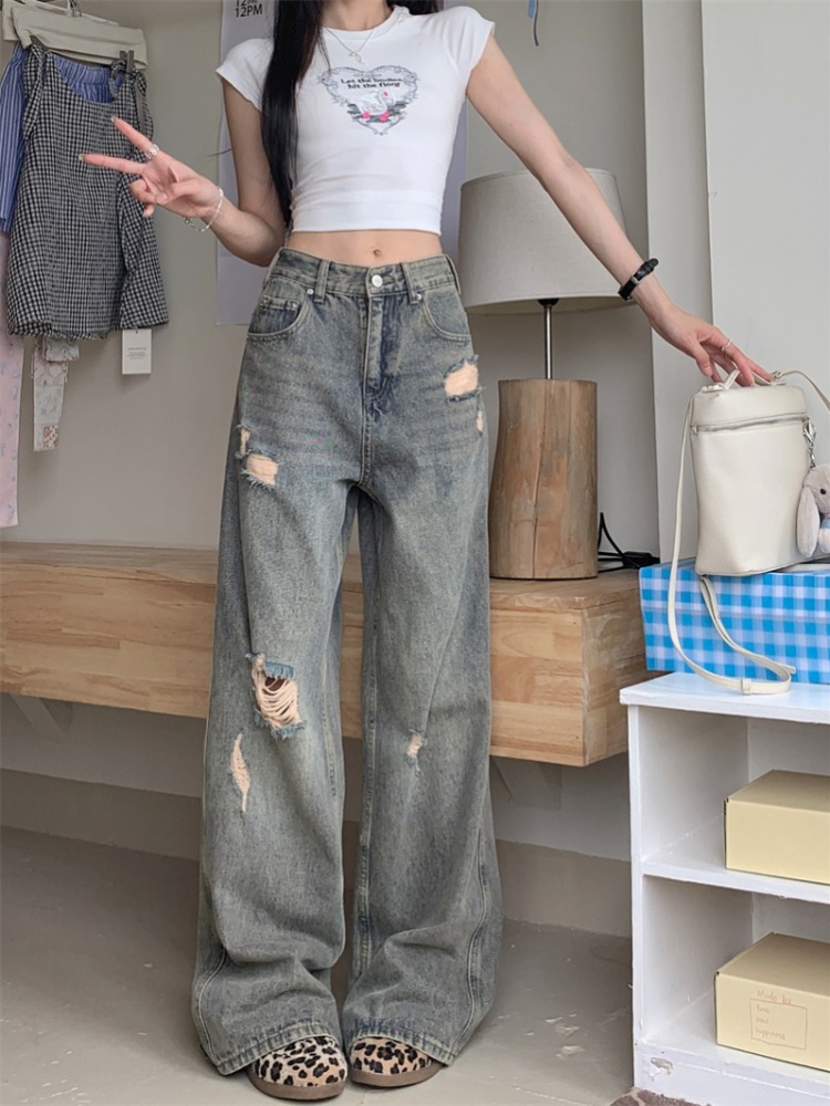 High waist spicegirl long pants wide leg jeans for women