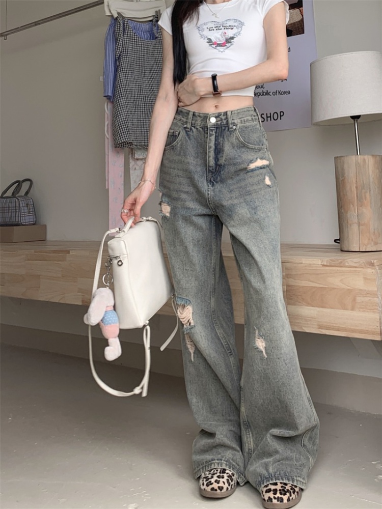 High waist spicegirl long pants wide leg jeans for women