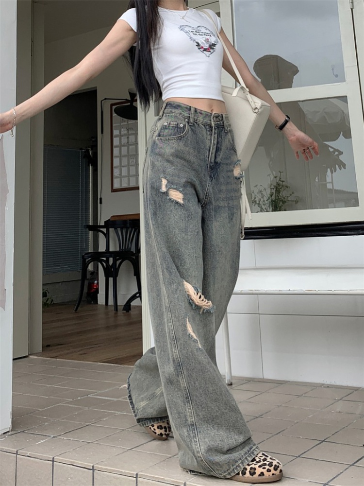 High waist spicegirl long pants wide leg jeans for women