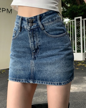Summer denim double culottes A-line short retro skirt for women