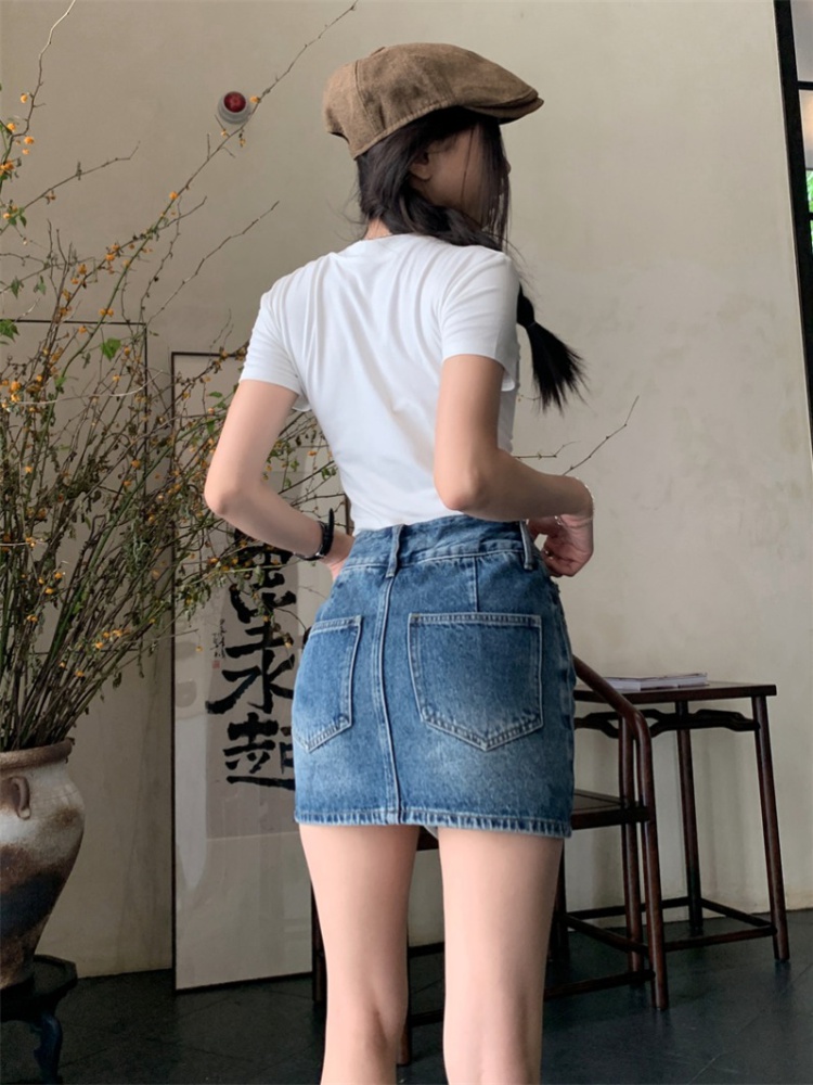 Summer denim double culottes A-line short retro skirt for women