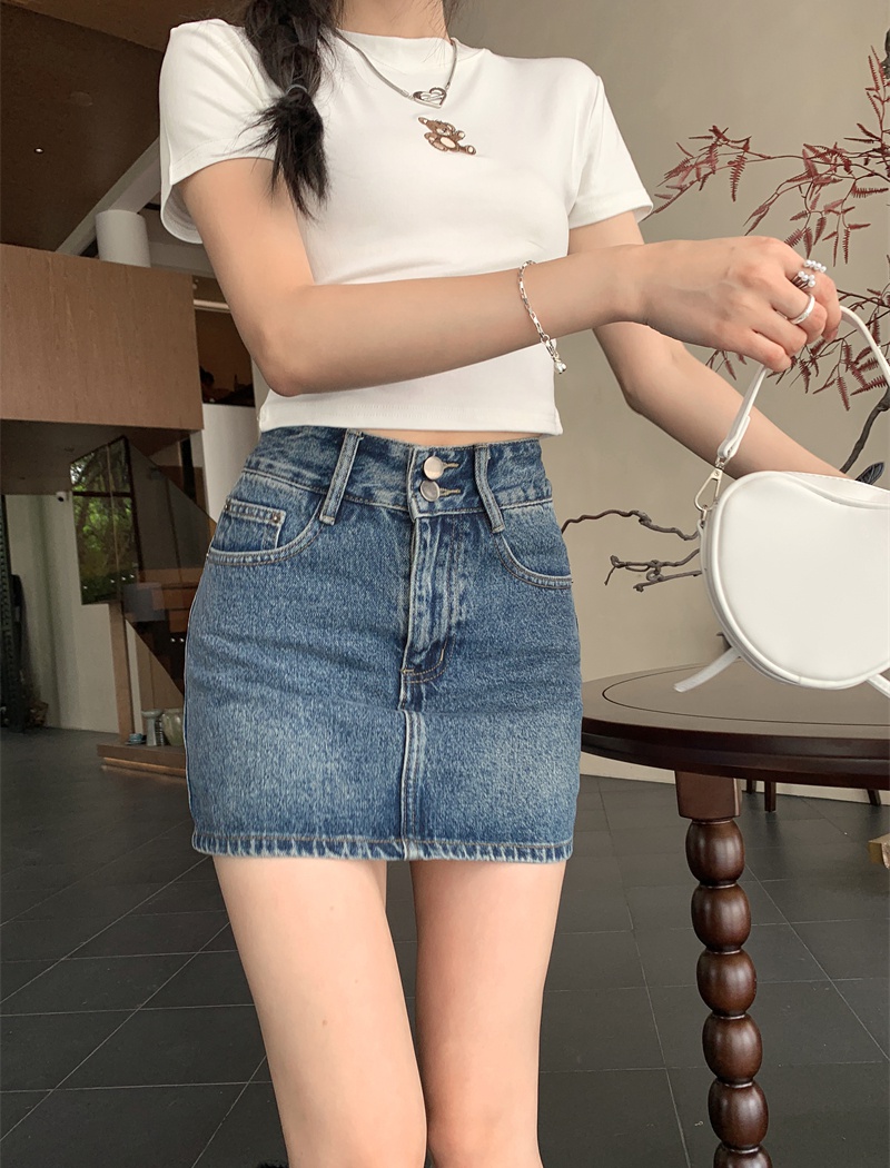 Summer denim double culottes A-line short retro skirt for women