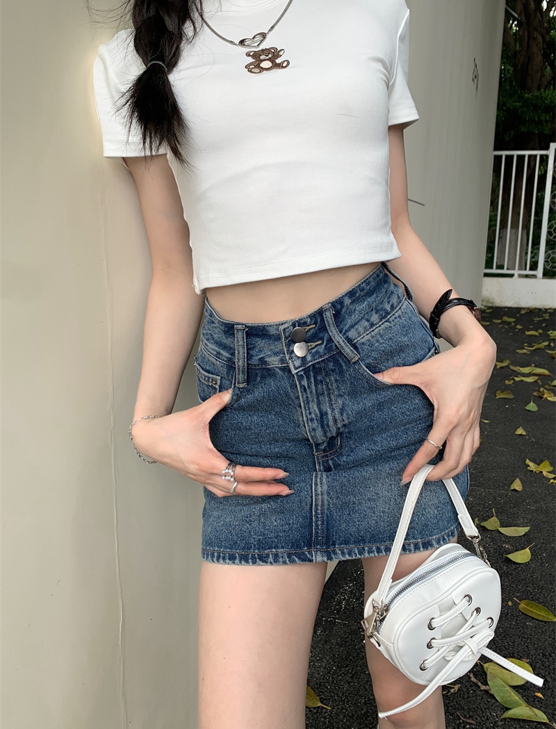 Summer denim double culottes A-line short retro skirt for women