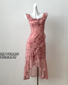 France style floral lotus leaf edges romantic dress