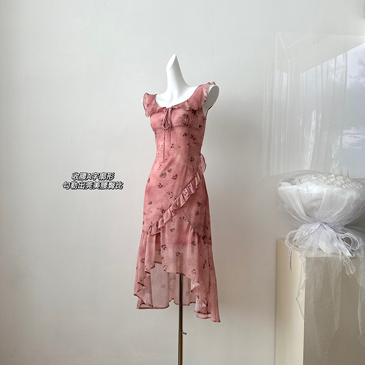 France style floral lotus leaf edges romantic dress