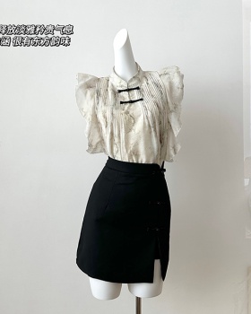 Chinese style shirt chiffon skirt 2pcs set for women