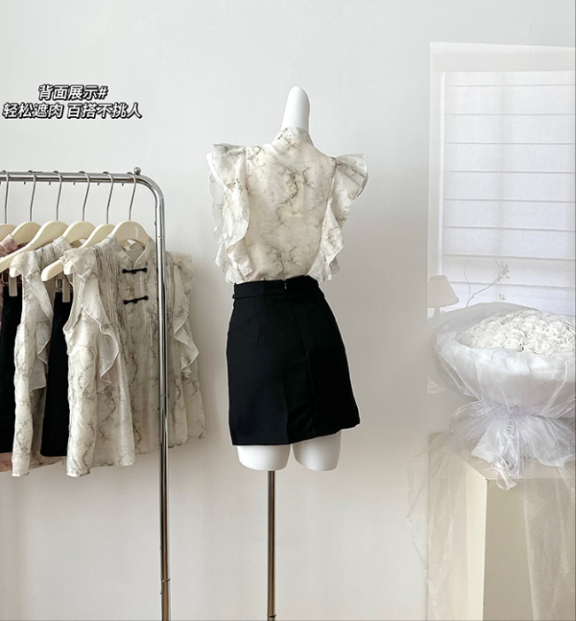 Chinese style shirt chiffon skirt 2pcs set for women