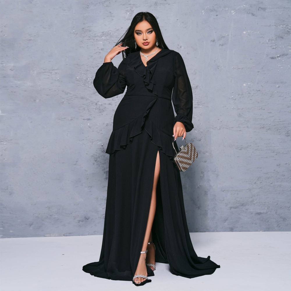 V-neck dress long sleeve evening dress for women