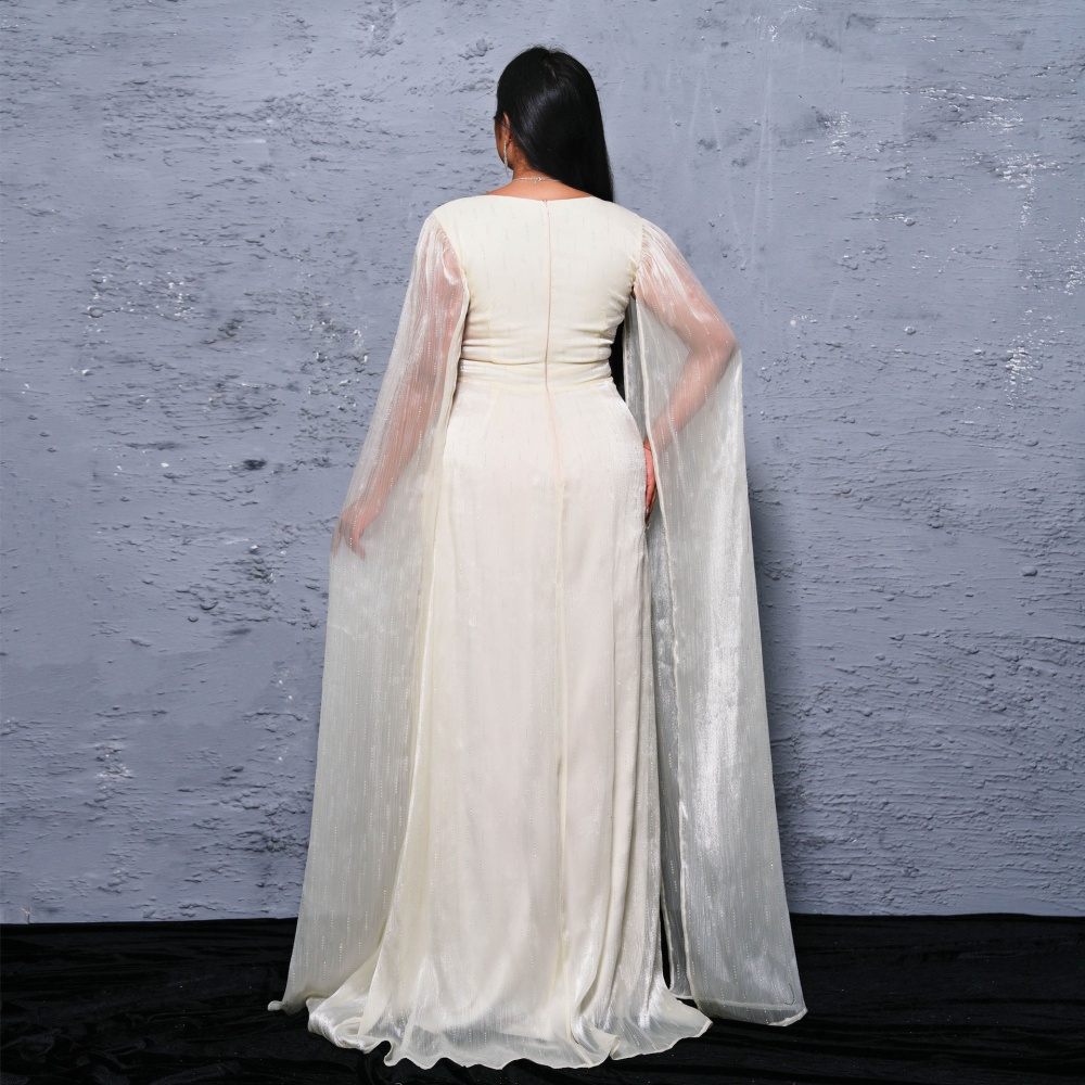 Pinched waist long dress long sleeve evening dress for women