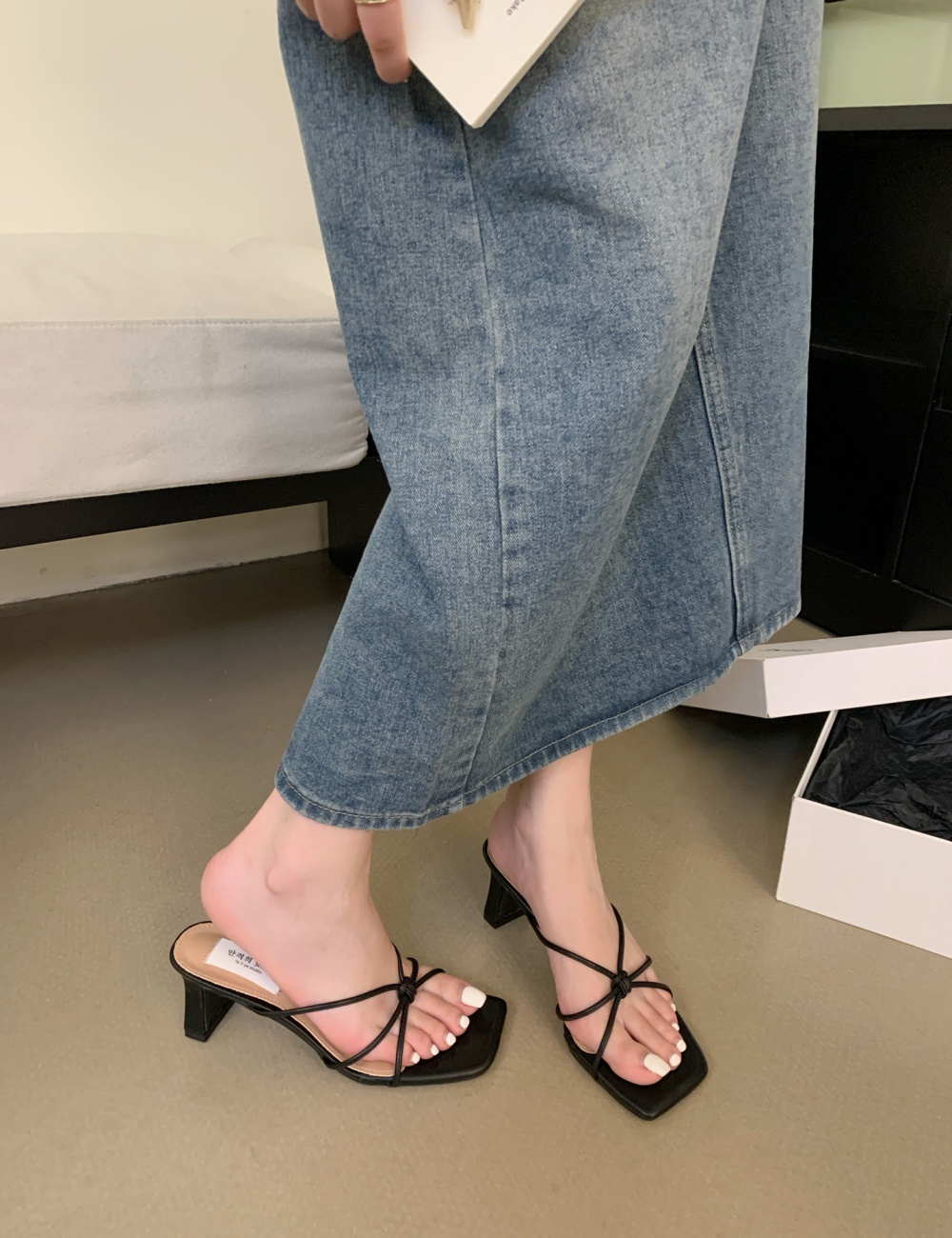 Thick high-heeled  wear detachable slippers for women