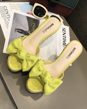 Bow open toe travel summer slipsole high-heeled slippers for women