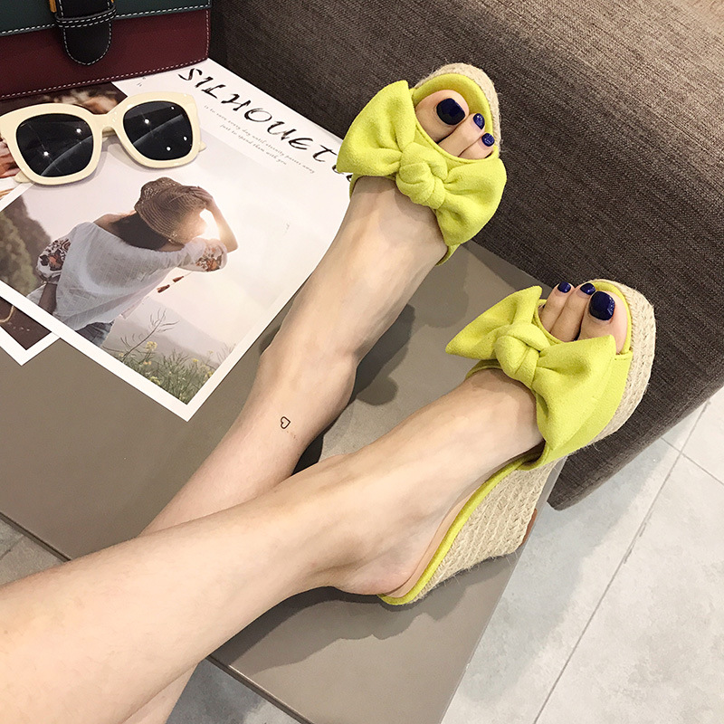 Bow open toe travel summer slipsole high-heeled slippers for women