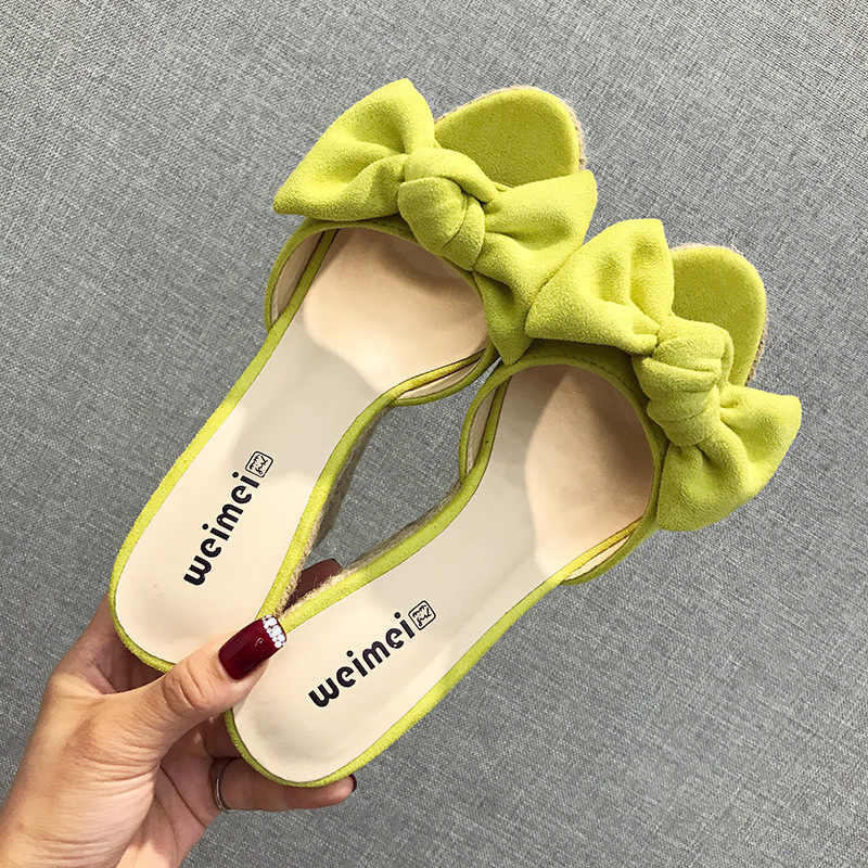 Bow open toe travel summer slipsole high-heeled slippers for women