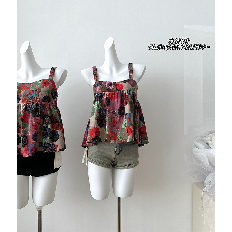 France style retro chiffon shirt floral small shirt for women
