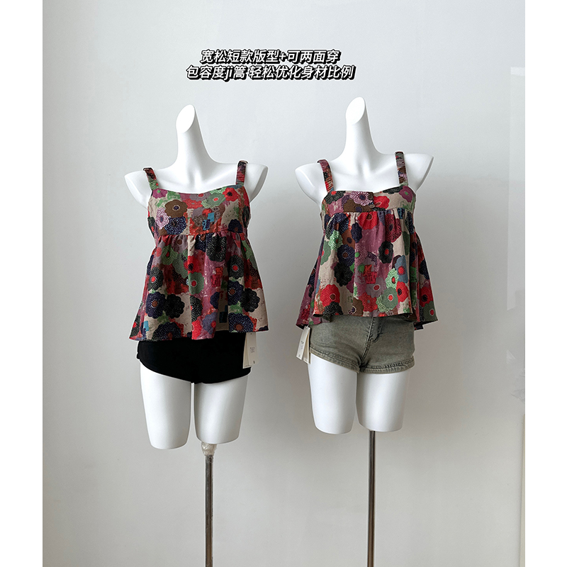 France style retro chiffon shirt floral small shirt for women