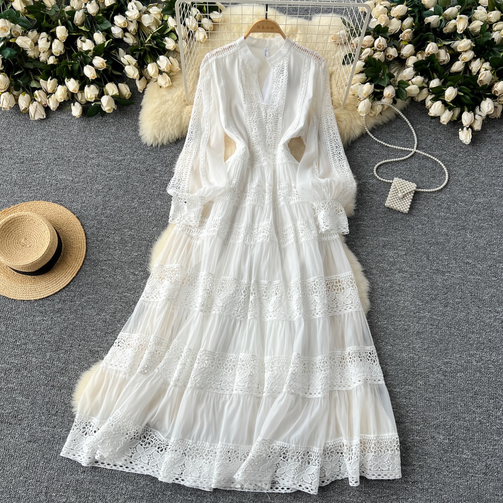 Pinched waist elegant dress slim splice long dress for women