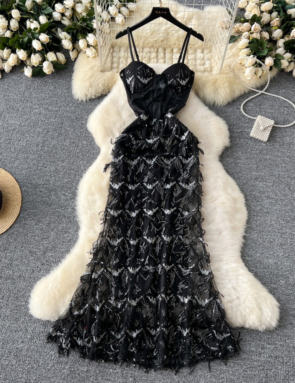 Gauze ladies dress sexy evening dress for women