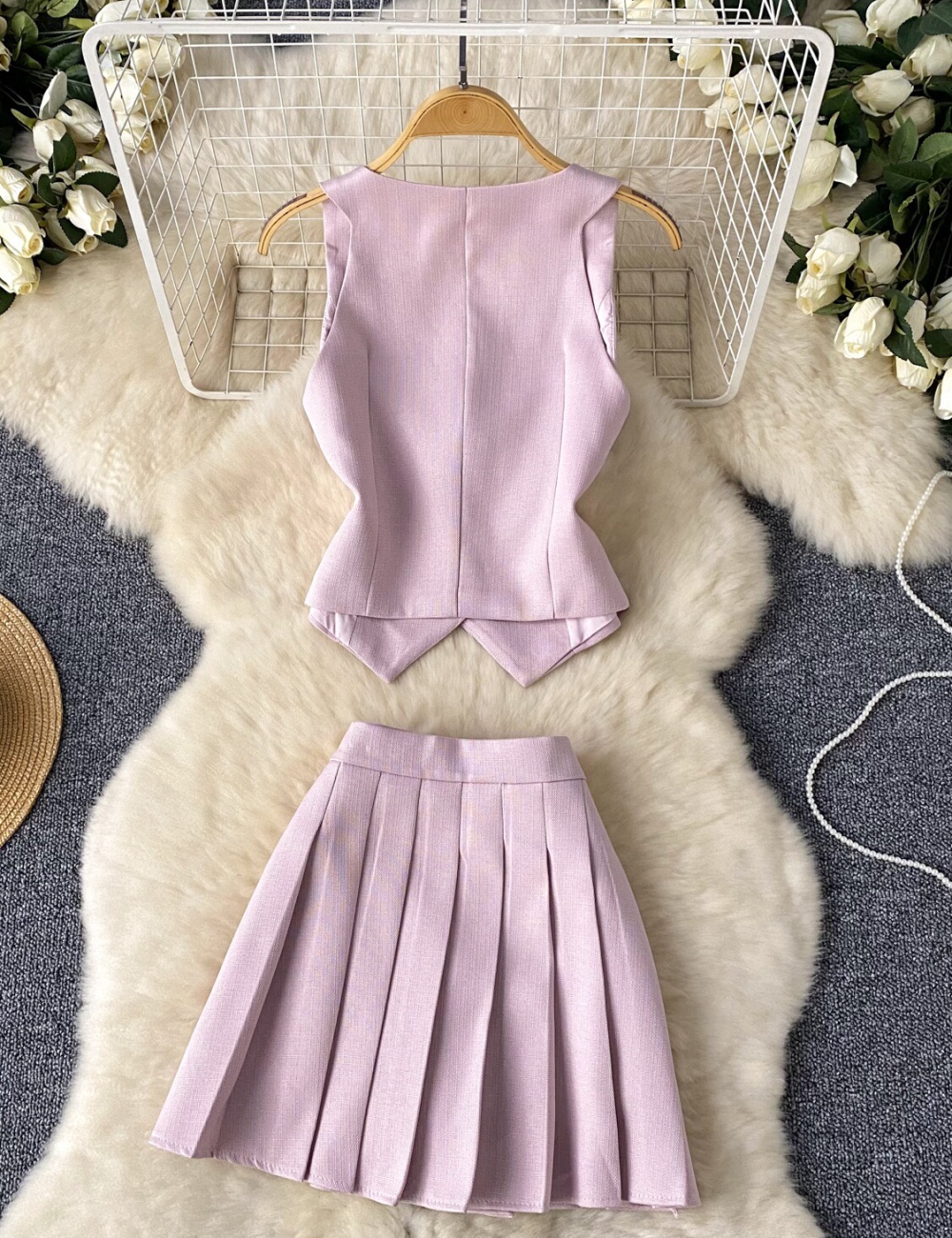 France style single-breasted waistcoat chanelstyle skirt 2pcs set