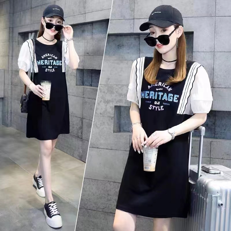 Casual ice silk chiffon loose slim splice dress for women