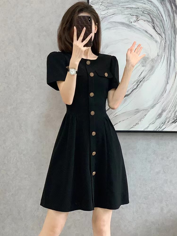 Summer France style slim thin puff sleeve dress for women