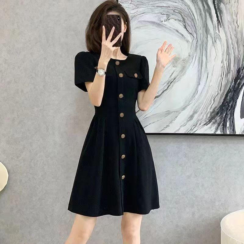 Summer France style slim thin puff sleeve dress for women