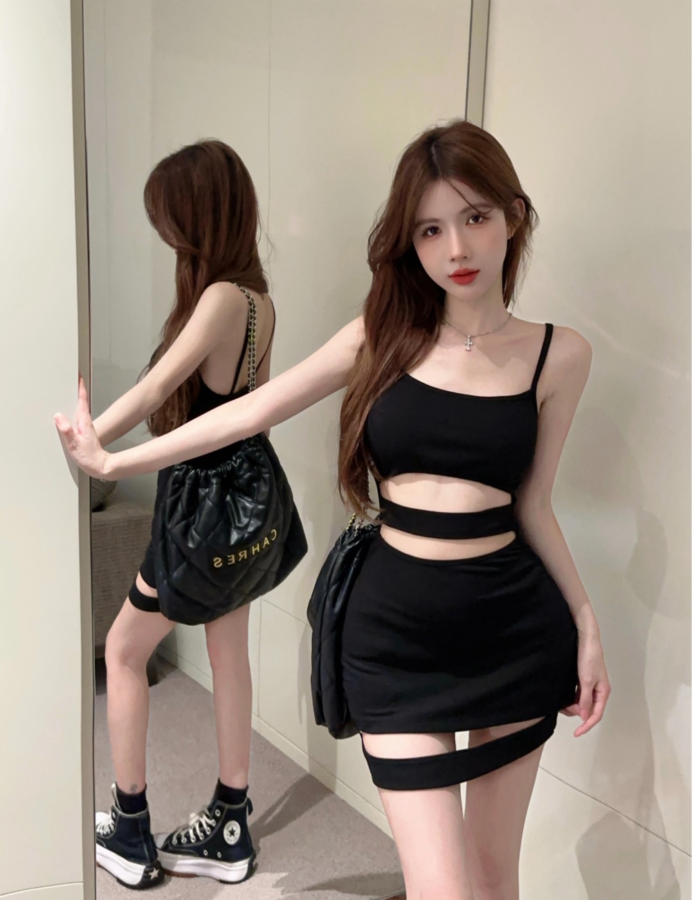 Fashion sling slim hollow elasticity dress for women