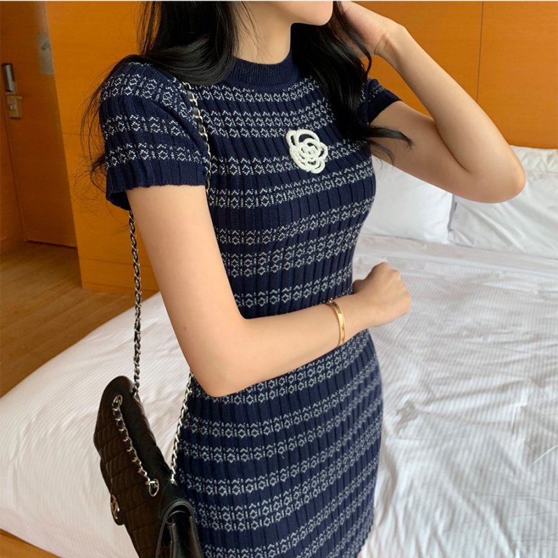 Chanelstyle stripe knitted Korean style dress