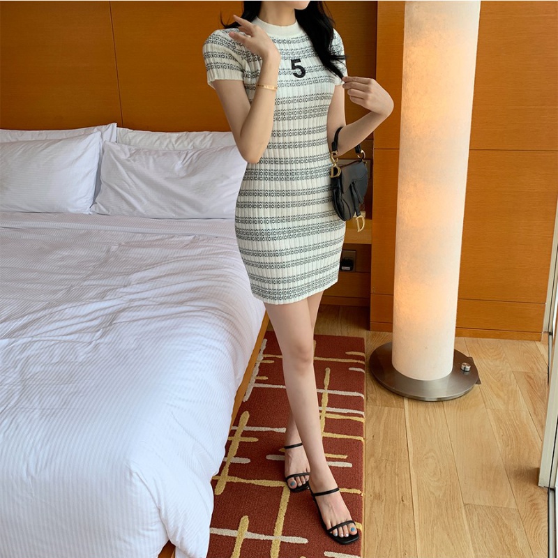 Chanelstyle stripe knitted Korean style dress