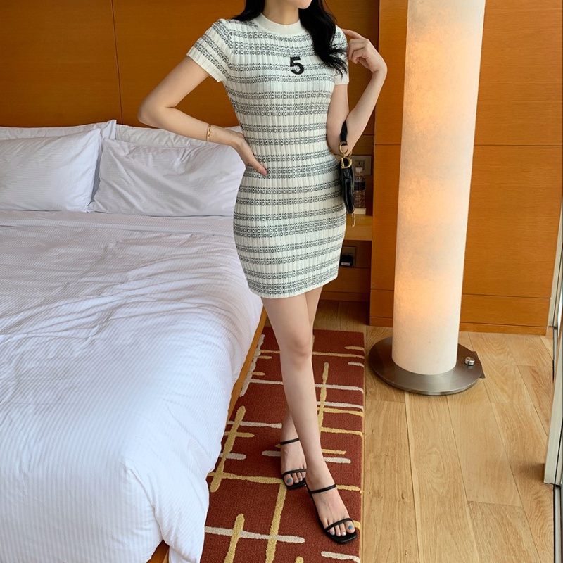 Chanelstyle stripe knitted Korean style dress