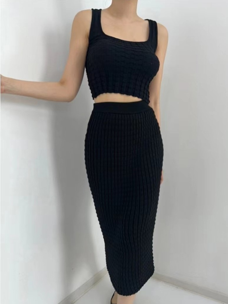 Sling package hip vest slim knitted skirt 2pcs set