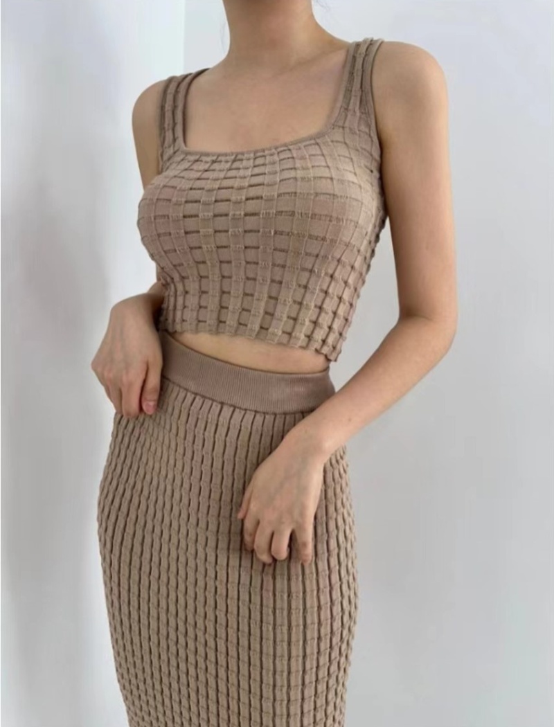 Sling package hip vest slim knitted skirt 2pcs set