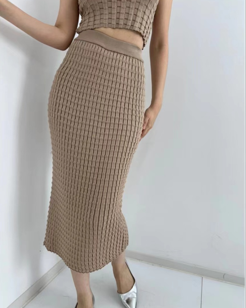 Sling package hip vest slim knitted skirt 2pcs set