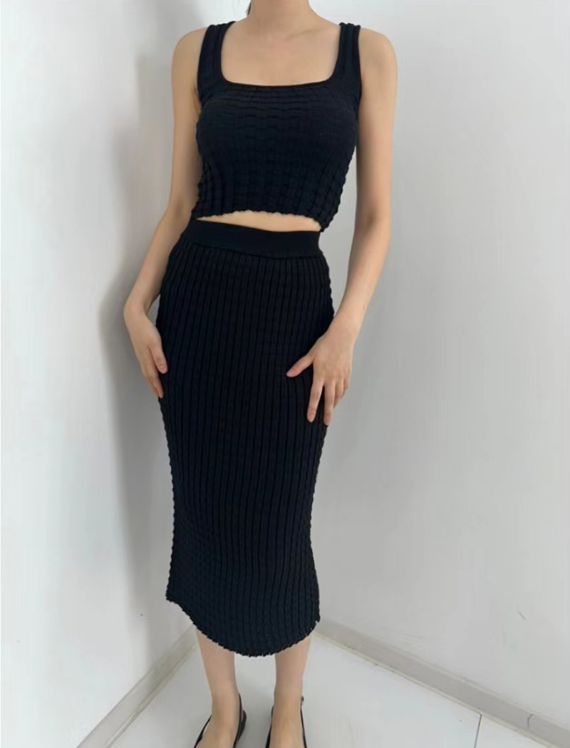 Sling package hip vest slim knitted skirt 2pcs set