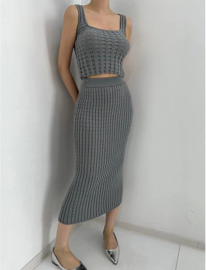 Sling package hip vest slim knitted skirt 2pcs set