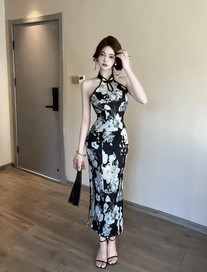 Pinched waist long dress summer dress for women