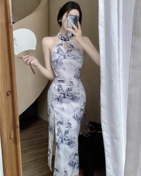 Sleeveless sexy cheongsam split long dress