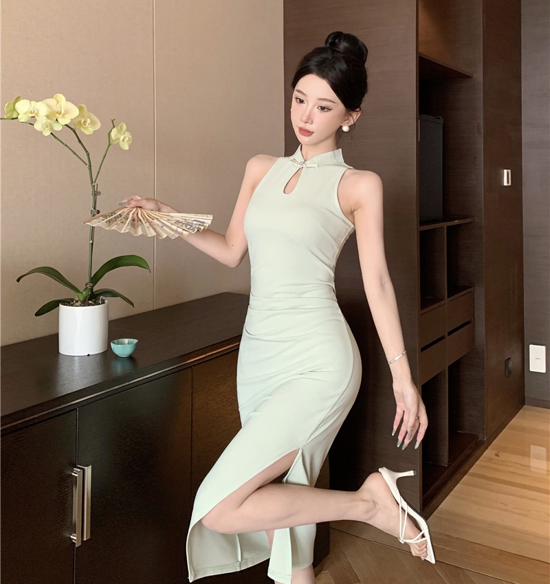 Slim retro long dress split cheongsam