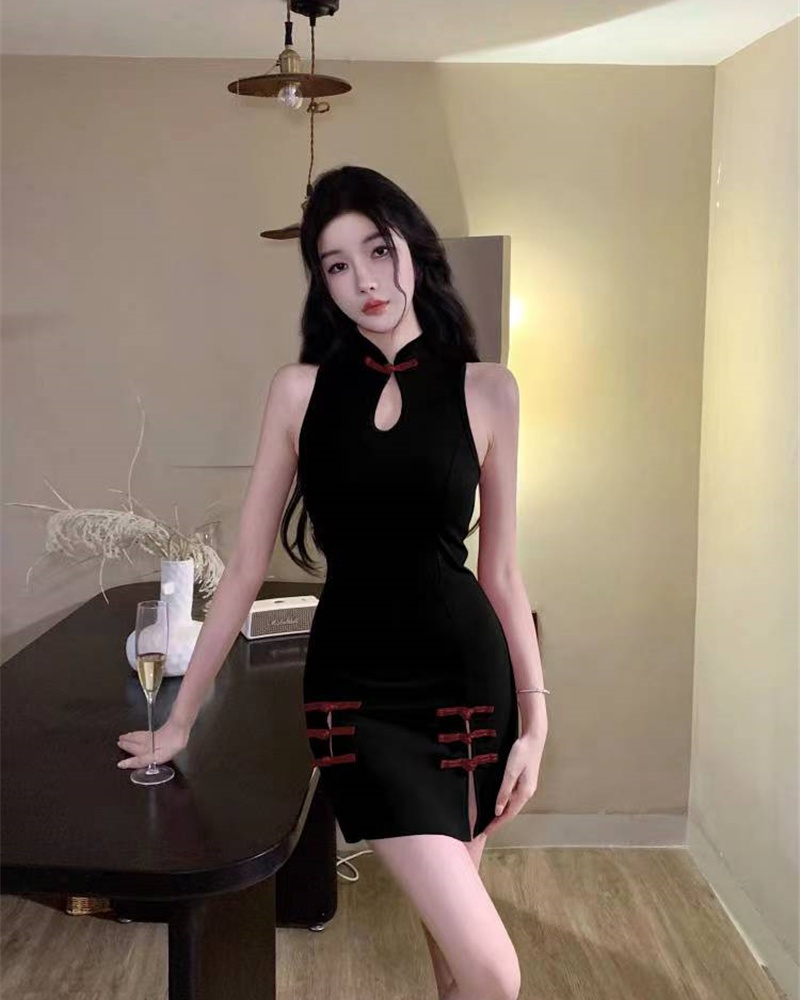 Sexy retro dress package hip double split cheongsam