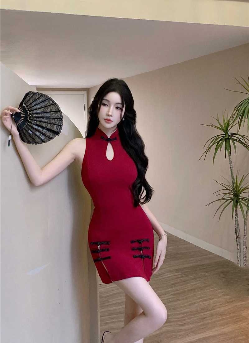 Sexy retro dress package hip double split cheongsam