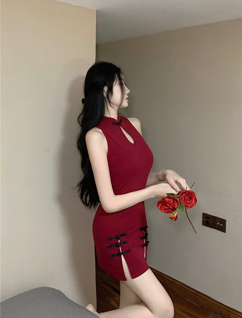 Sexy retro dress package hip double split cheongsam