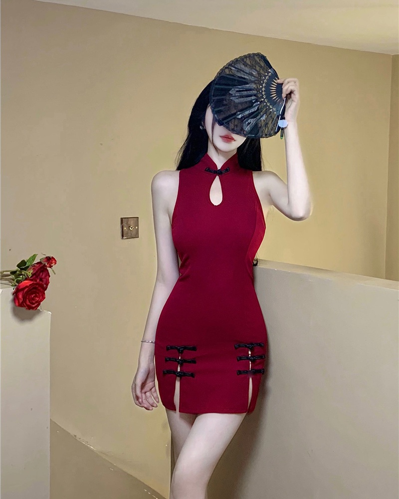 Sexy retro dress package hip double split cheongsam