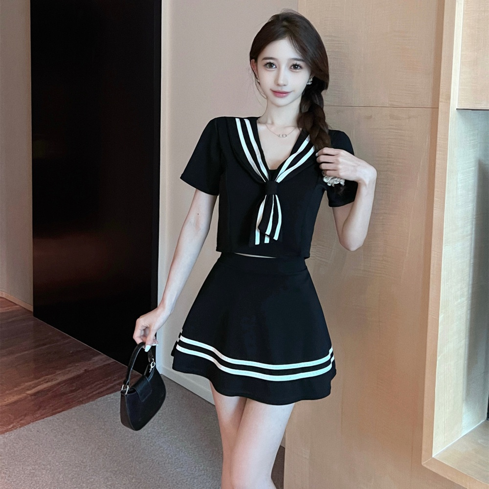 Fashion short puff skirt temperament tops a set