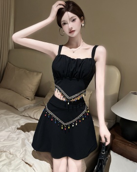 Splice high waist national style wrapped chest skirt